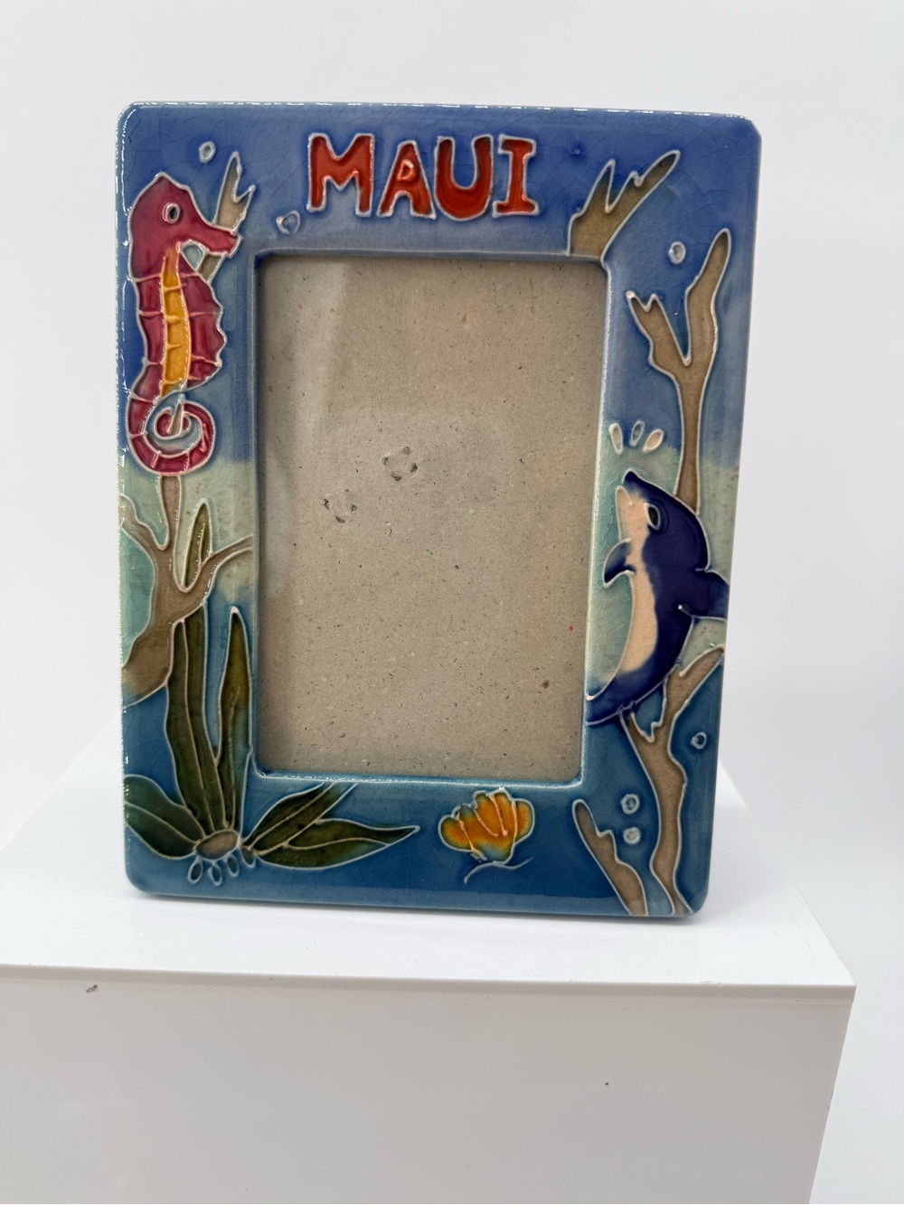 Maui Ceramic Seahorse & Dolphin Picture Frame - Blue